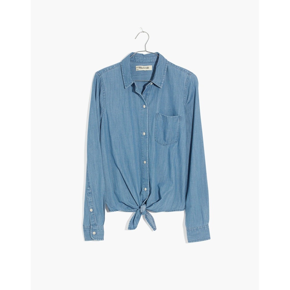 Madewell Womens Light Wash Chambray Tie Front Button Down Shirt K6262 Blue S